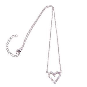 Silver Chain Open Rhinestone Heart Pendant Necklace